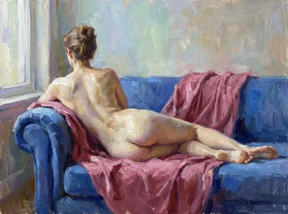 Repose In Cerulean And Rose (PRT-16861-124799) - Canvas Art Print - 60in X 45in