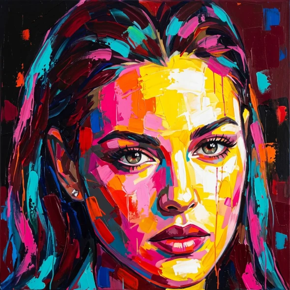 Vibrant Hue Spectrum Portrait (PRT-15697-124293) - Canvas Art Print - 60in X 60in
