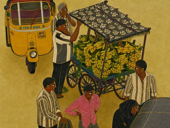 The Banana Cart (PRT-17609-124880) - Canvas Art Print - 30in X 23in