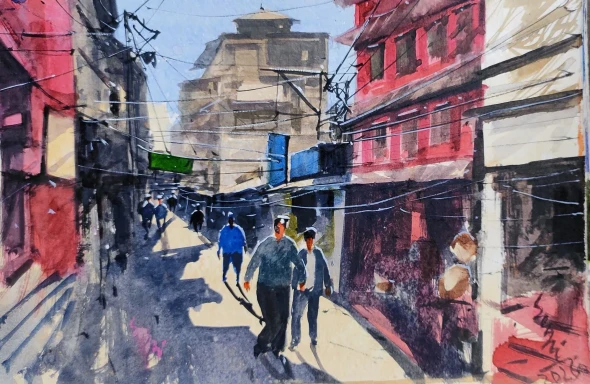 Cityscape (ART-7901-125125) - Handpainted Art Painting - 11in X 8in