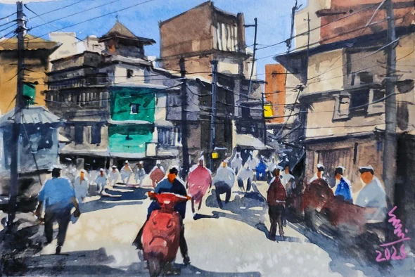 Cityscape (ART-7901-125121) - Handpainted Art Painting - 11in X 8in