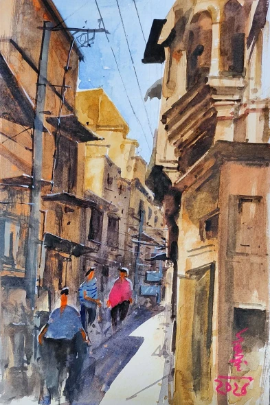 Cityscape (ART-7901-125118) - Handpainted Art Painting - 8in X 11in