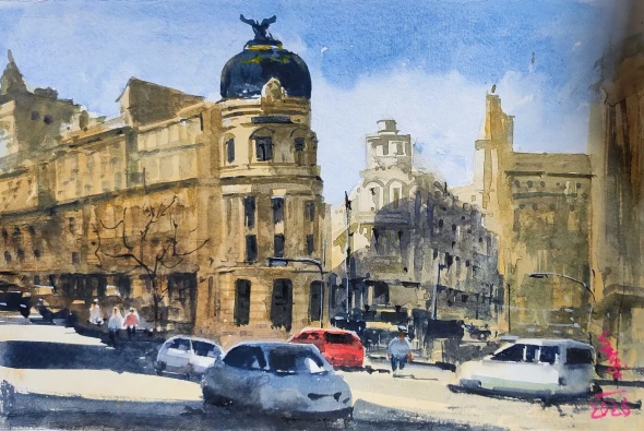 Cityscape (ART-7901-125117) - Handpainted Art Painting - 11in X 8in