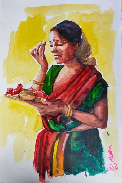 Woman (ART-7901-125114) - Handpainted Art Painting - 8in X 11in