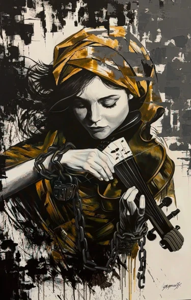 "The Sounds Of Freedom " (ART-17340-124971) - Handpainted Art Painting - 31in X 47in