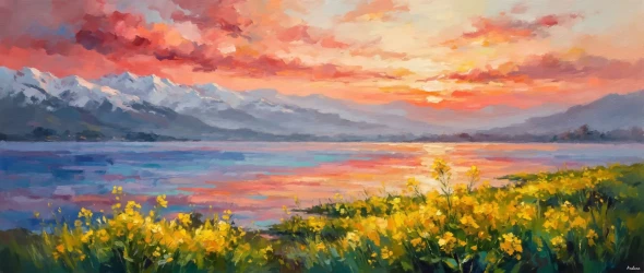 Amber Horizons Of Wular (PRT-15697-125031) - Canvas Art Print - 60in X 25in