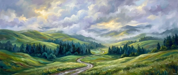 Verdant Rolling Ridges Of Vagamon (PRT-15697-124999) - Canvas Art Print - 60in X 25in
