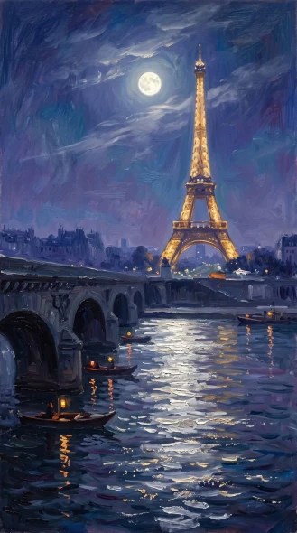 Midnight Sapphire Over Paris (PRT-15697-124958) - Canvas Art Print - 33in X 60in