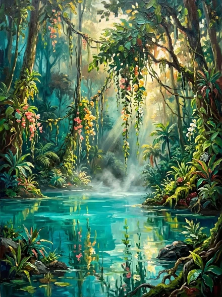Emerald Waters Secret Lagoon (PRT-16861-124836) - Canvas Art Print - 45in X 60in