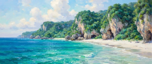 Radiant Okinawan Emerald Surf (PRT-15697-125105) - Canvas Art Print - 60in X 25in