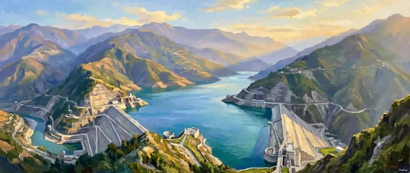 Tehri Basin In Afternoon (PRT-15697-125095) - Canvas Art Print - 60in X 25in