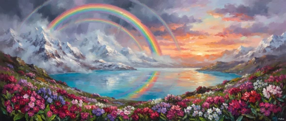 Rainbow Over Pankang Teng Tso (PRT-15697-125069) - Canvas Art Print - 60in X 25in