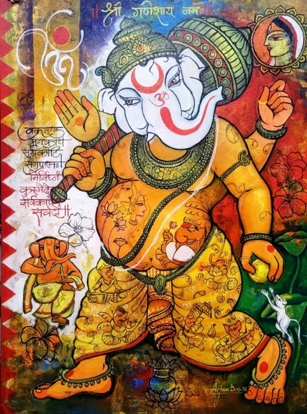 LORD GANESHA (ART-82-125172) - Handpainted Art Painting - 36in X 48in