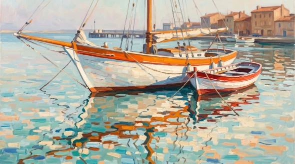 Sunlit Harbor Reflections (PRT-15697-125201) - Canvas Art Print - 60in X 33in