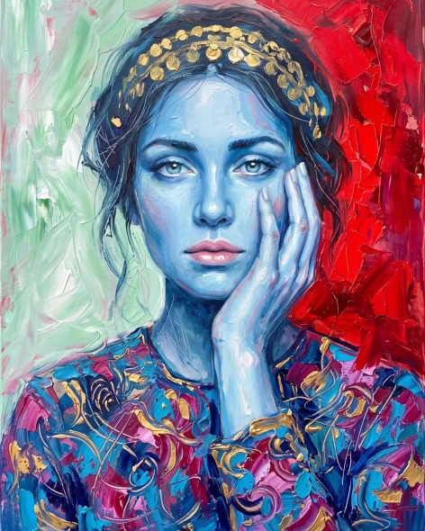 Azure Shadow And Crimson Light (PRT-15697-125238) - Canvas Art Print - 48in X 60in