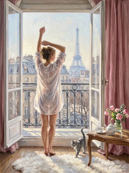 Parisian Morning Awakening (PRT-16861-124808) - Canvas Art Print - 45in X 60in