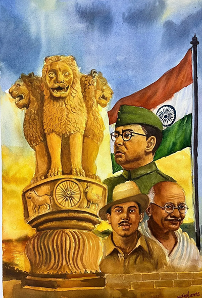 Colors Of Patriotism ?? (ART-18968-125167) - Handpainted Art Painting - 15in X 22in