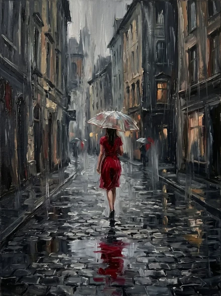 Crimson Beneath The Rain (PRT-15697-125290) - Canvas Art Print - 45in X 60in