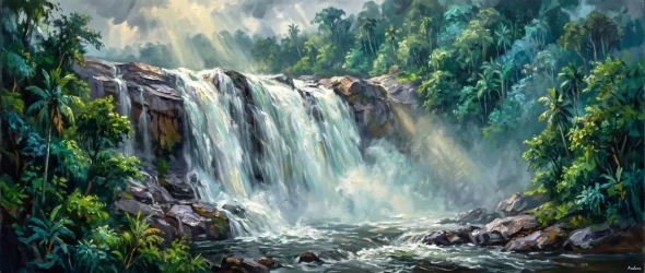 Cascading Monsoon Waters Of Athirappilly (PRT-15697-125000) - Canvas Art Print - 60in X 25in
