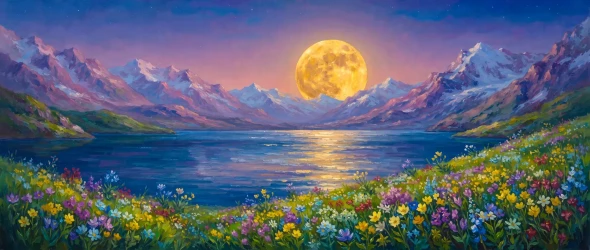 Golden Moon Of Vishansar (PRT-15697-125045) - Canvas Art Print - 60in X 25in