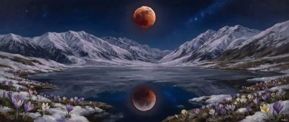 Eclipse Over Alpather Ice (PRT-15697-125099) - Canvas Art Print - 60in X 25in
