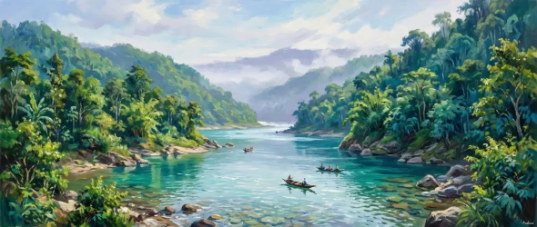 Dawki River Luminous Waters (PRT-15697-124993) - Canvas Art Print - 60in X 25in