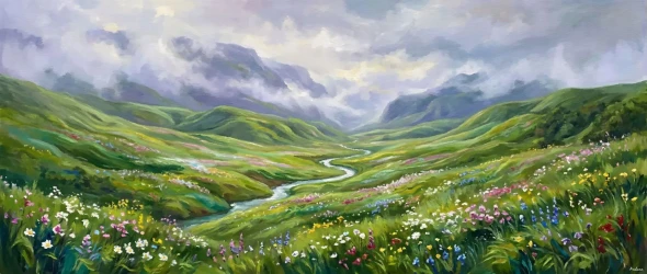 Monsoon Bloom Over Dzukou (PRT-15697-124991) - Canvas Art Print - 60in X 25in