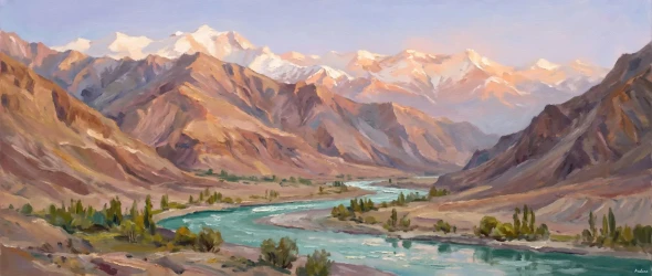 Dawn Over Zanskar River (PRT-15697-124975) - Canvas Art Print - 60in X 25in