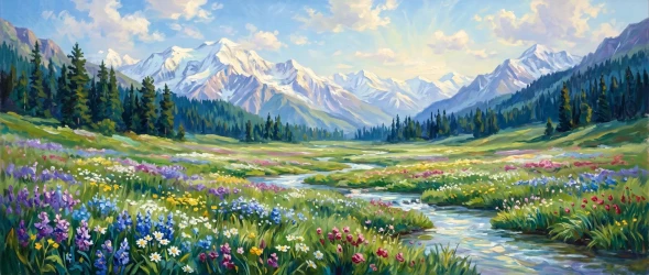 Summer Blooms In Kashmir (PRT-15697-124932) - Canvas Art Print - 60in X 25in