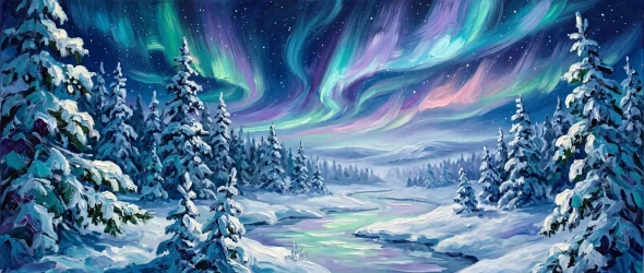 Lapland Beneath The Emerald Dance (PRT-15697-124905) - Canvas Art Print - 60in X 25in