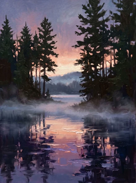 Twilight Sanctuary On The Lake (PRT-15697-124899) - Canvas Art Print - 45in X 60in