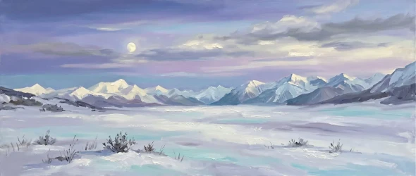 Glacial Silence Under Full Moon (PRT-15697-124860) - Canvas Art Print - 60in X 25in