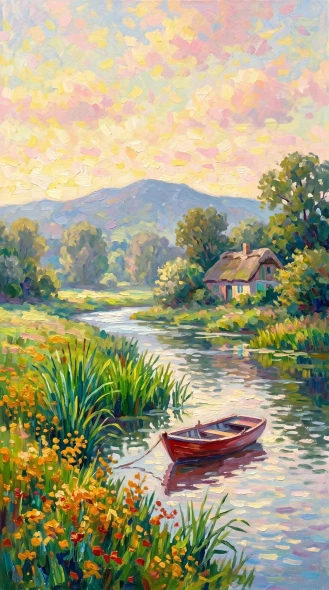 Serenade By The Riverbank (PRT-16861-124488) - Canvas Art Print - 33in X 60in