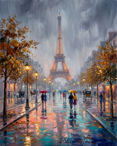 Gilded Rain On Cobblestones (PRT-15697-124953) - Canvas Art Print - 48in X 60in