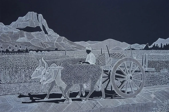 Village Ride01 (PRT-17609-125347) - Canvas Art Print - 24in X 16in