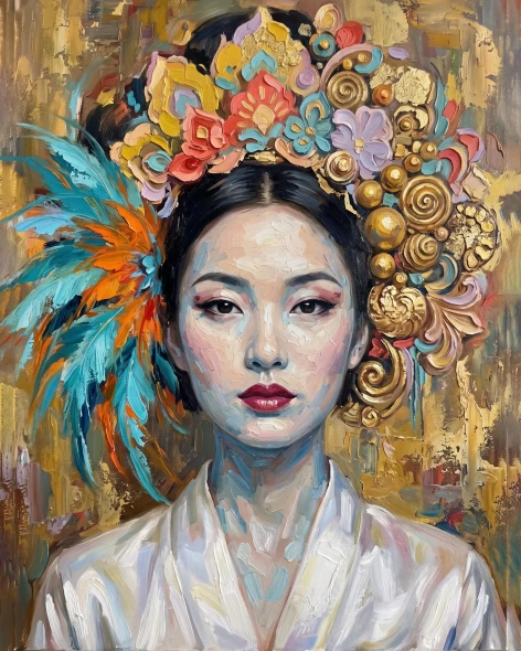 Porcelain And Gilded Plumage (PRT-15697-125241) - Canvas Art Print - 48in X 60in