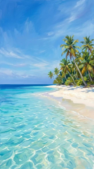 Luminous Azure Island Shores (PRT-16861-124366) - Canvas Art Print - 33in X 60in