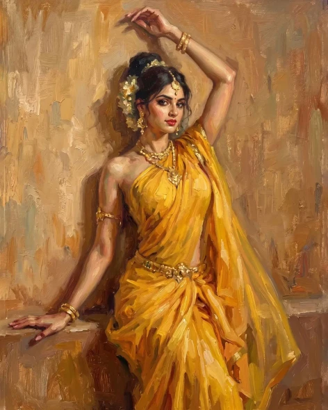 Grace In Sunshine Saree (PRT-15697-125217) - Canvas Art Print - 48in X 60in