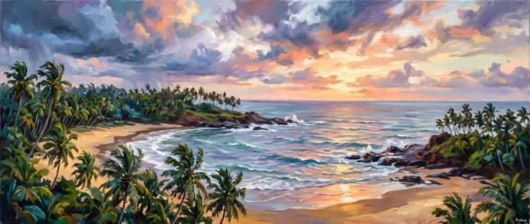 Konkan Sunset Over Palms (PRT-15697-125019) - Canvas Art Print - 60in X 25in