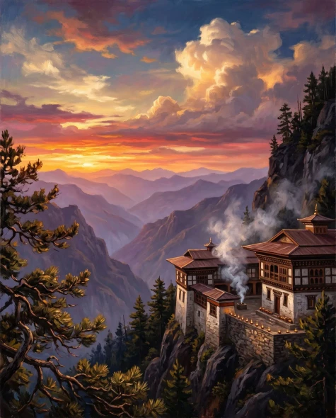 Sanctuary Above Molten Valleys (PRT-15697-125448) - Canvas Art Print - 48in X 60in