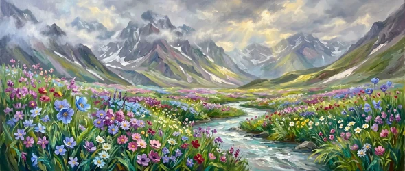 Meadow Of Celestial Blooms (PRT-15697-124921) - Canvas Art Print - 60in X 25in