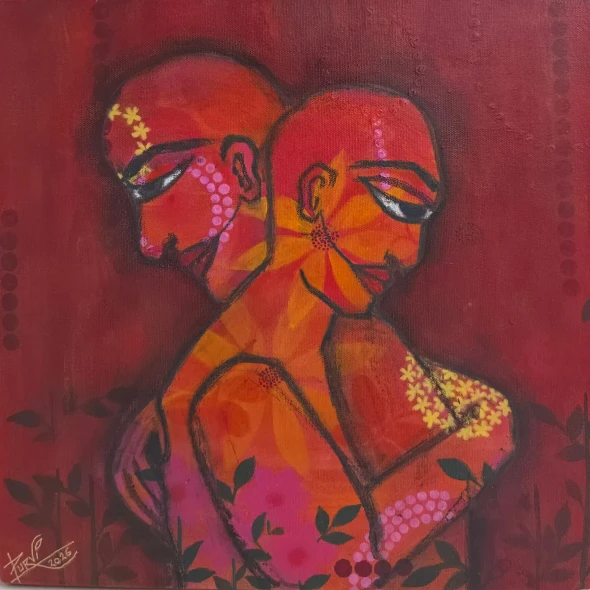 Together -2 (ART-18664-125379) - Handpainted Art Painting - 15in X 15in