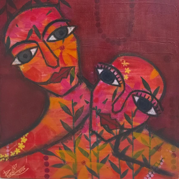 Together - 3 (ART-18664-125380) - Handpainted Art Painting - 15in X 15in