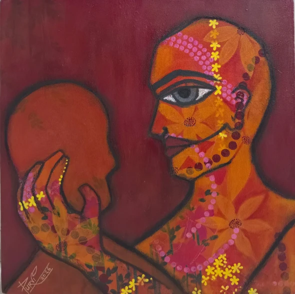 Together - 4 (ART-18664-125381) - Handpainted Art Painting - 15in X 15in