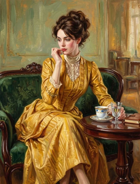 Afternoon Tea Contemplation (PRT-16861-125541) - Canvas Art Print - 46in X 60in