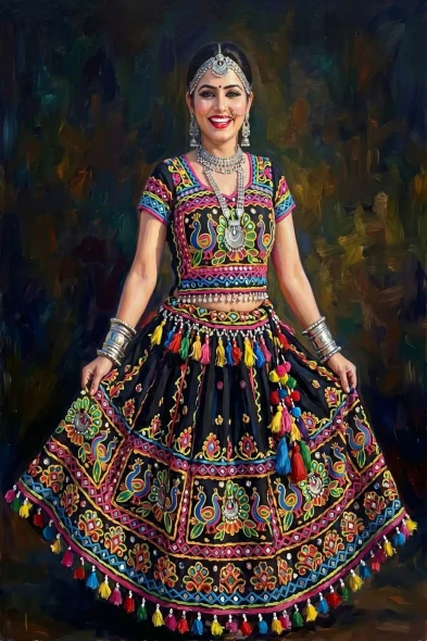 Rhythm Of The Festive Garba (PRT-16861-125539) - Canvas Art Print - 40in X 60in