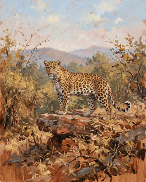 Laterite Outcrop Leopard Stride (PRT-15697-125675) - Canvas Art Print - 48in X 60in
