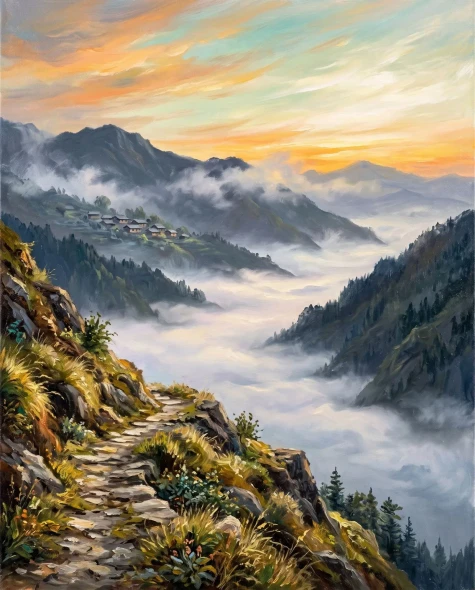 A River Of Mist (PRT-15697-125431) - Canvas Art Print - 48in X 60in