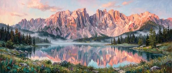 Enrosadira On Alpine Waters (PRT-15697-125498) - Canvas Art Print - 60in X 25in