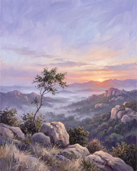 Dawn Over Horsley Heights (PRT-15697-125465) - Canvas Art Print - 48in X 60in